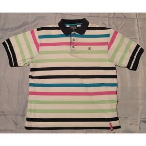 Y2K‎ South Pole Authentic Collection Mens Large L  Colorway Striped Polo Shirt